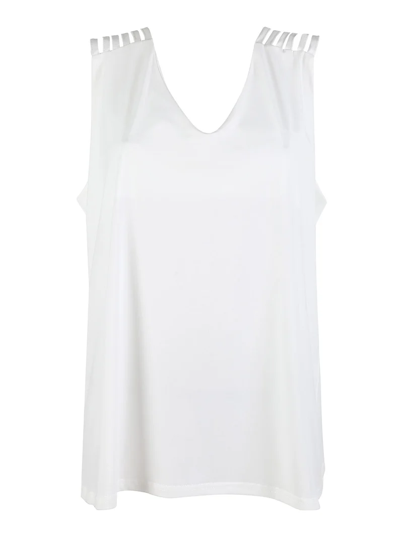 Top donna smanicato con scollo a V linea curvy - bianco