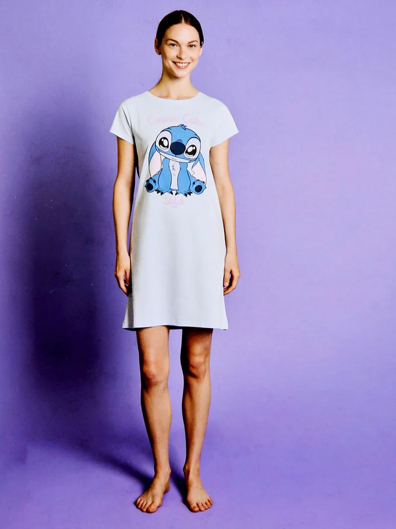 Stitch camicia da notte da donna maniche corte con stampe - azzurro