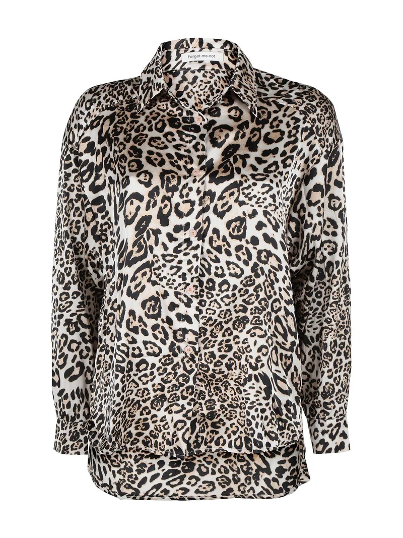Camicia donna animalier a maniche lunghe - beige