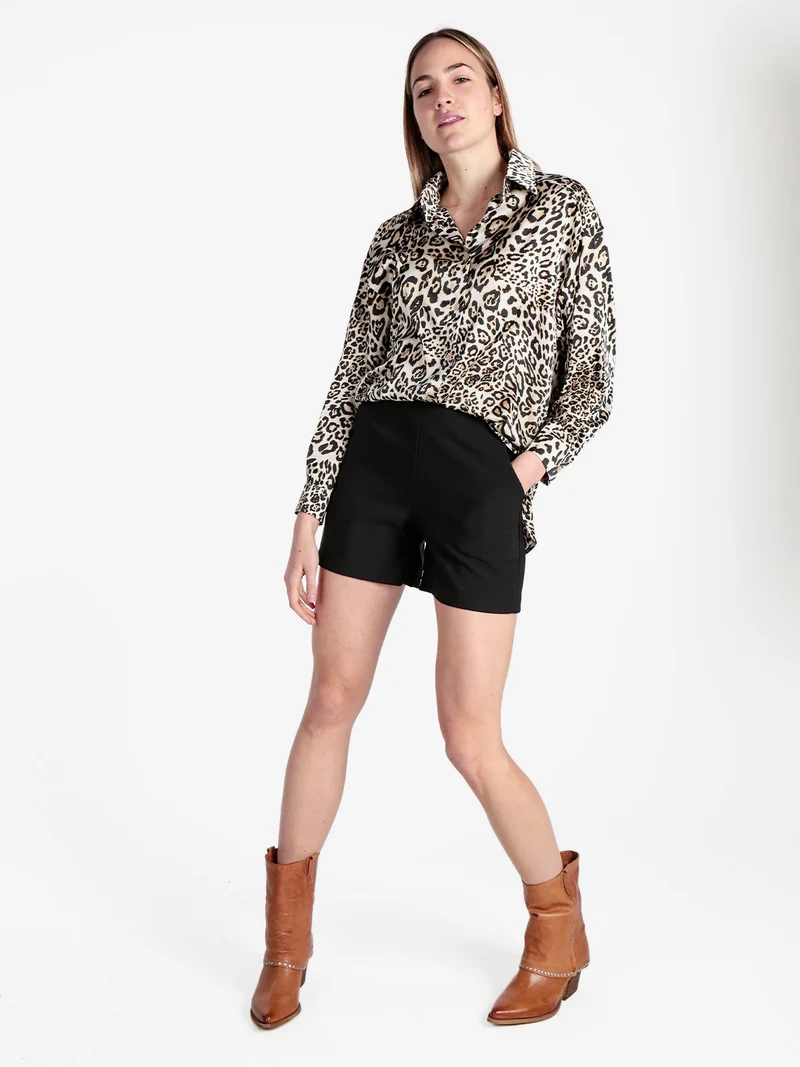 Camicia donna animalier a maniche lunghe - beige