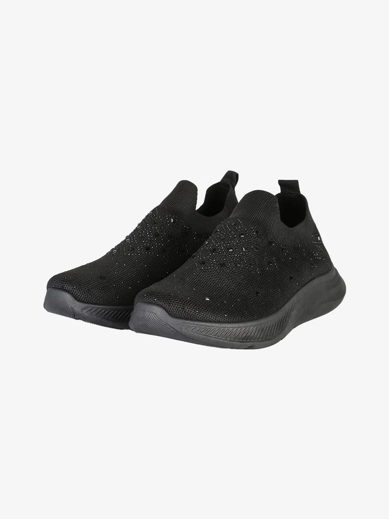 Scarpe slip on da donna con strass - nero