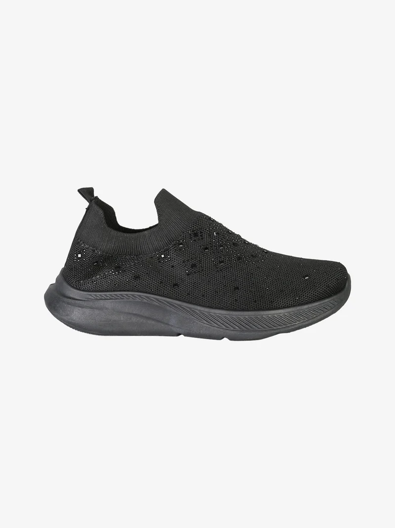 Scarpe slip on da donna con strass - nero