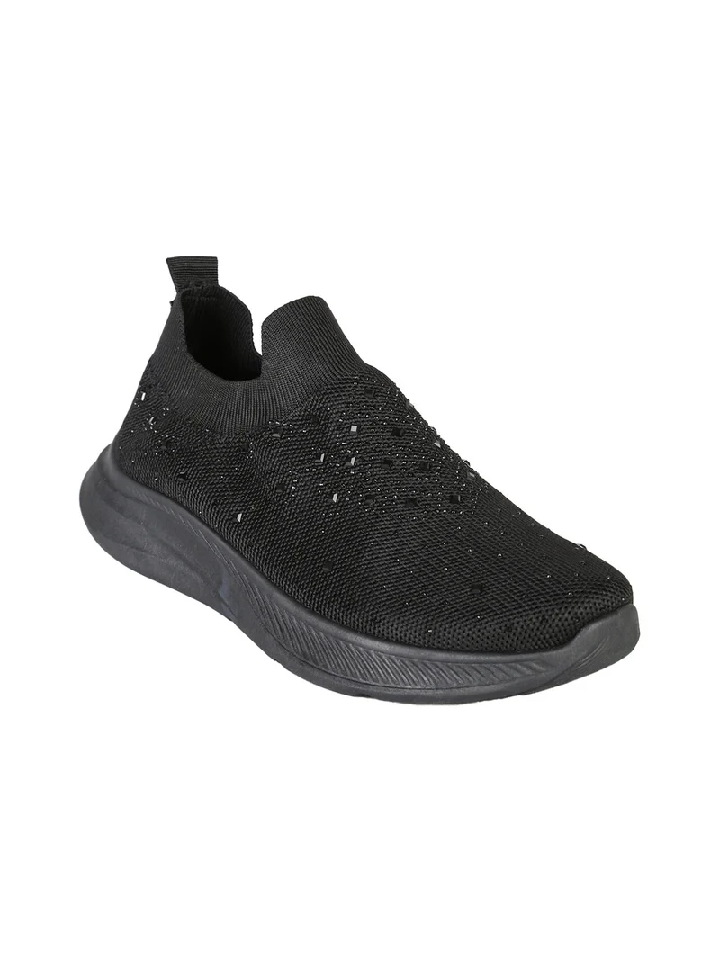 Scarpe slip on da donna con strass - nero