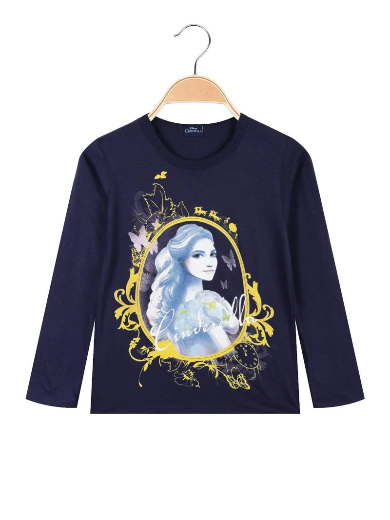 Maglietta Cinderella da bambina a manica lunga - blu scuro