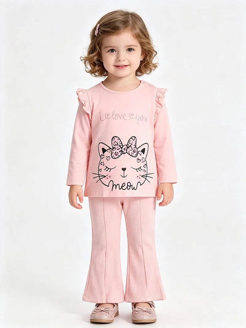 Completo 2 pezzi da neonata con maglietta e leggings a costine - rosa