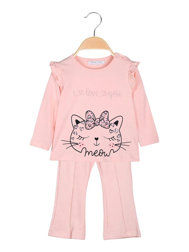 Completo 2 pezzi da neonata con maglietta e leggings a costine - rosa