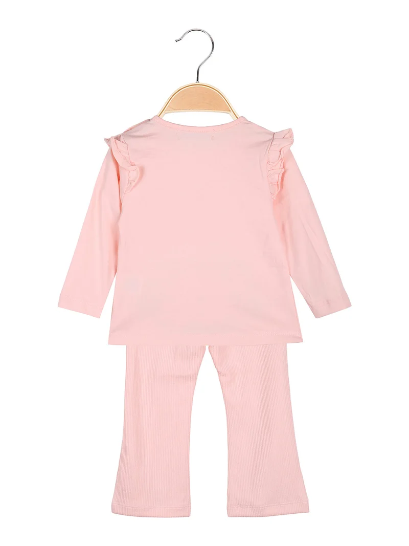 Completo 2 pezzi da neonata con maglietta e leggings a costine - rosa