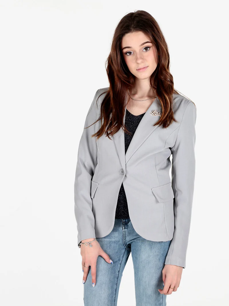Blazer donna classico con spilla di strass - grigio