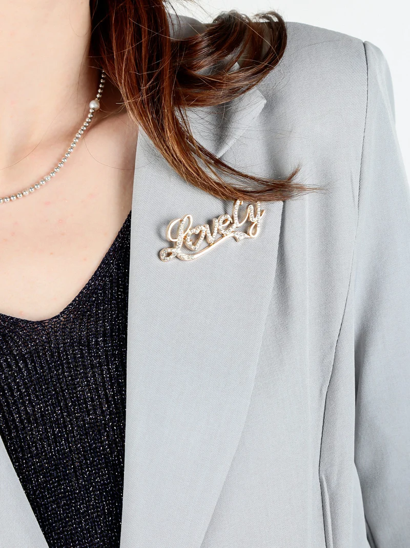 Blazer donna classico con spilla di strass - grigio