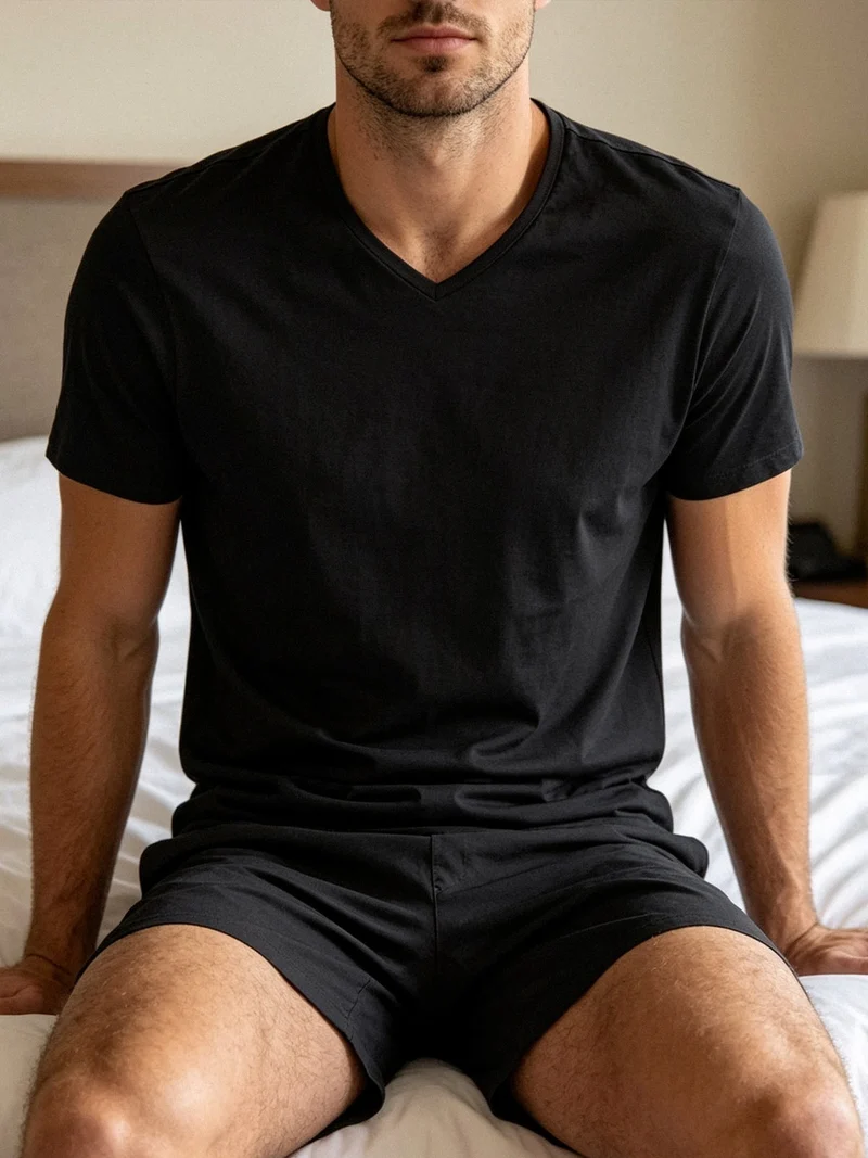 T-shirt intima uomo scollo V in cotone - nero