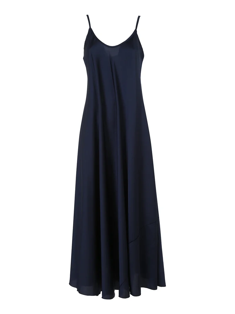 Abito lungo da donna effetto raso con spalline sottili - blu scuro
