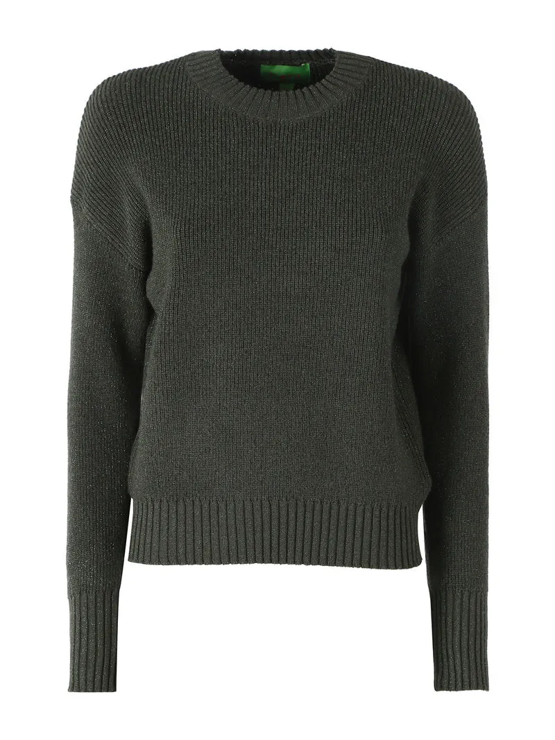 Maglione girocollo da donna lurex - verde scuro