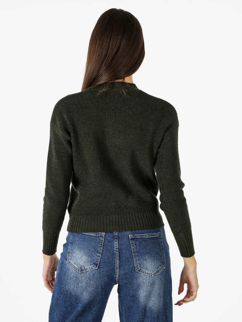 Maglione girocollo da donna lurex - verde scuro