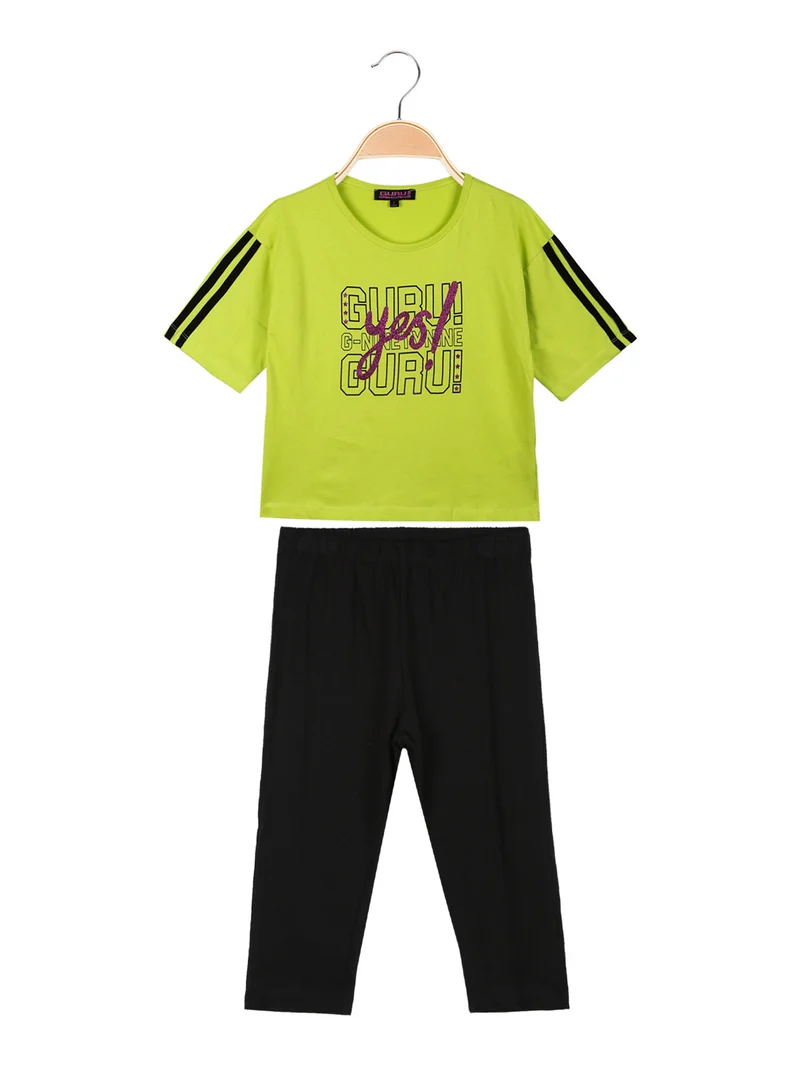 Completo corto da bambina con leggings 3/4 - mela