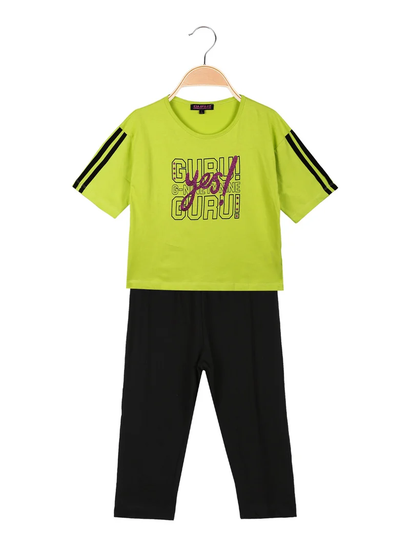 Completo corto da bambina con leggings 3/4 - mela