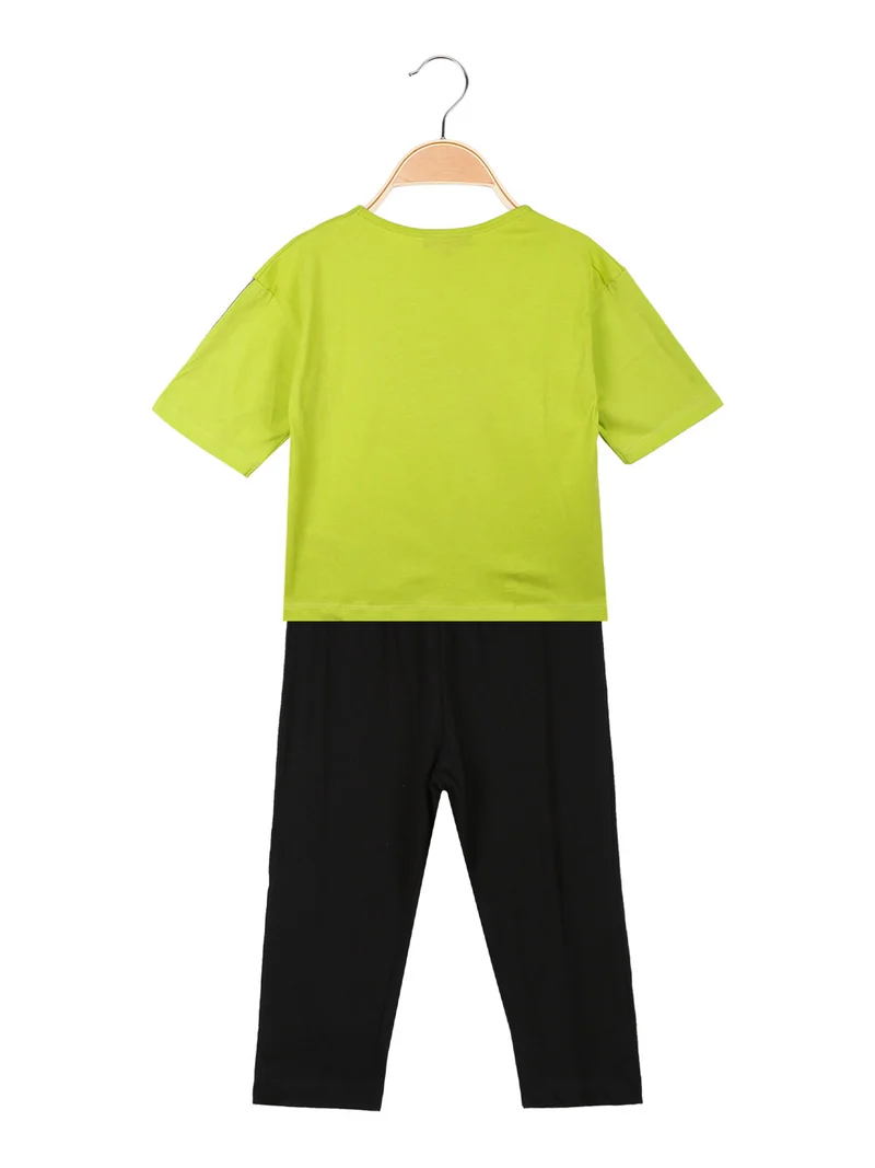 Completo corto da bambina con leggings 3/4 - mela