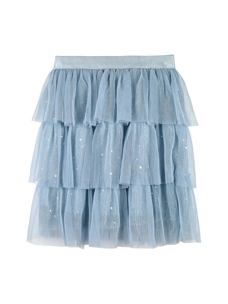 Completo da bambina 3 pezzi con giacca in jeans e gonna in tulle - azzurro