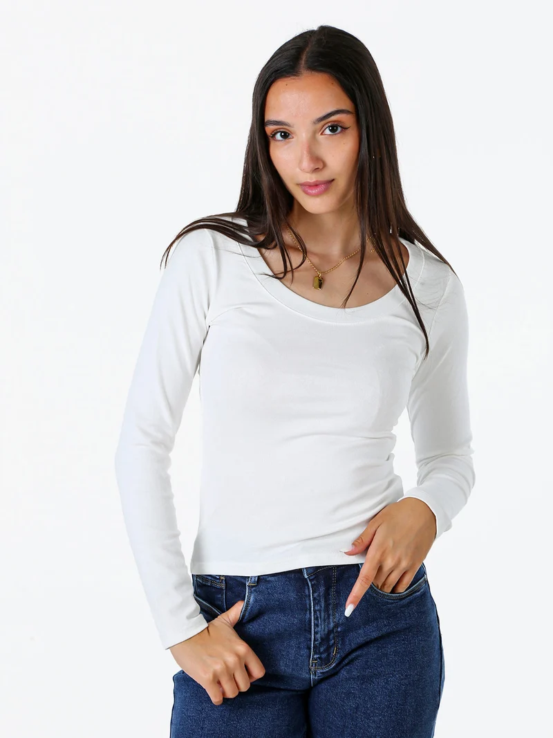 T-shirt a maniche lunghe da donna in cotone - bianco