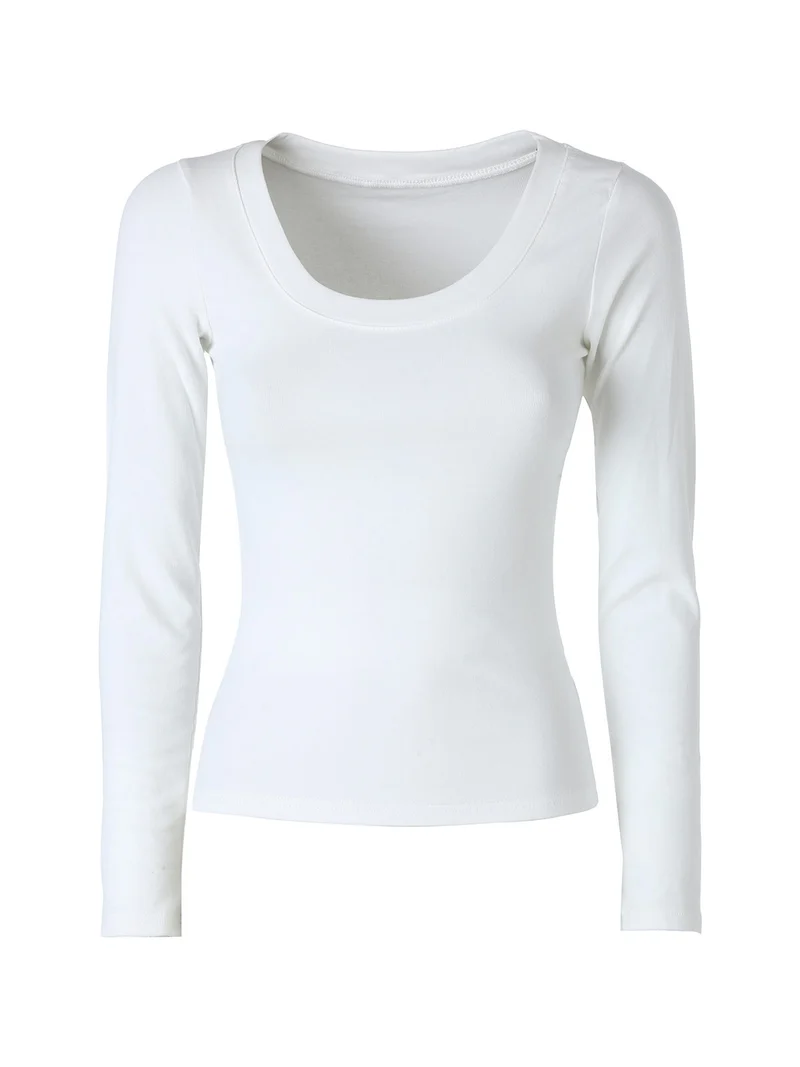 T-shirt a maniche lunghe da donna in cotone - bianco