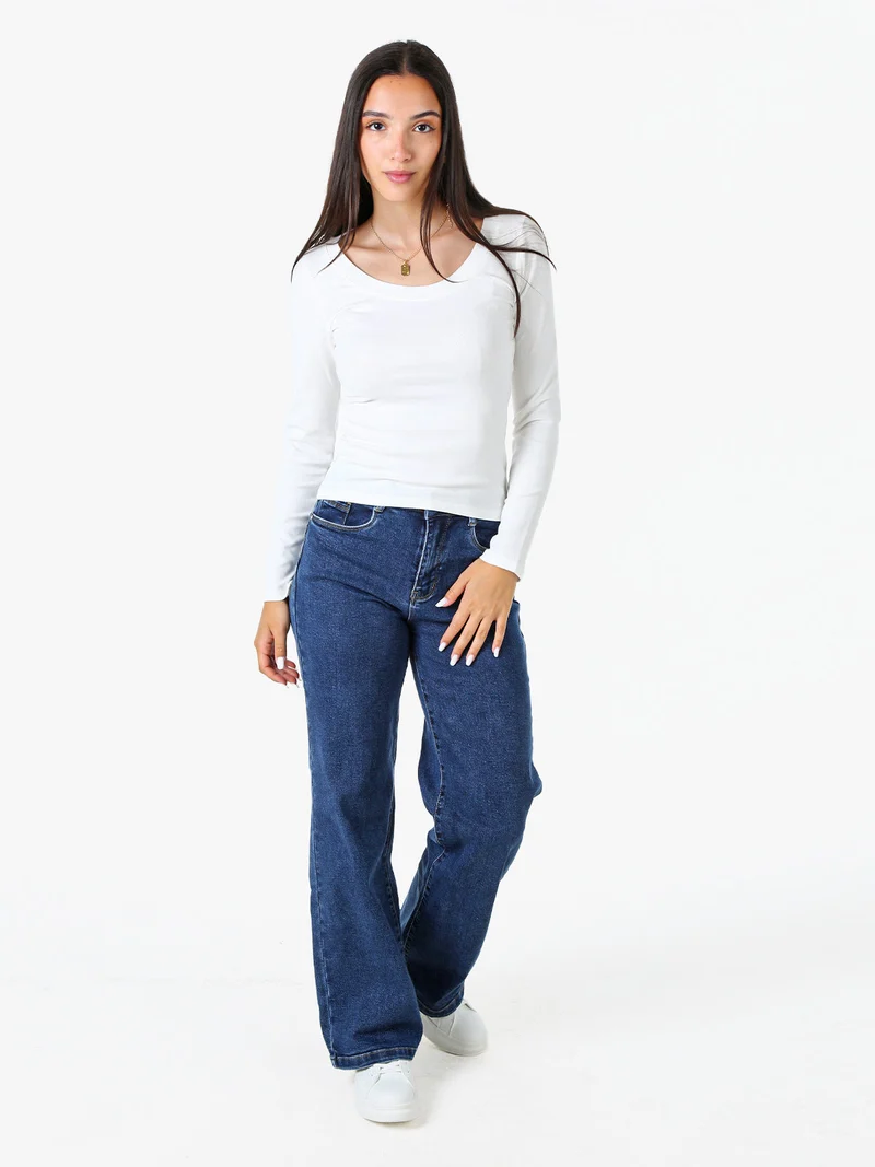 T-shirt a maniche lunghe da donna in cotone - bianco