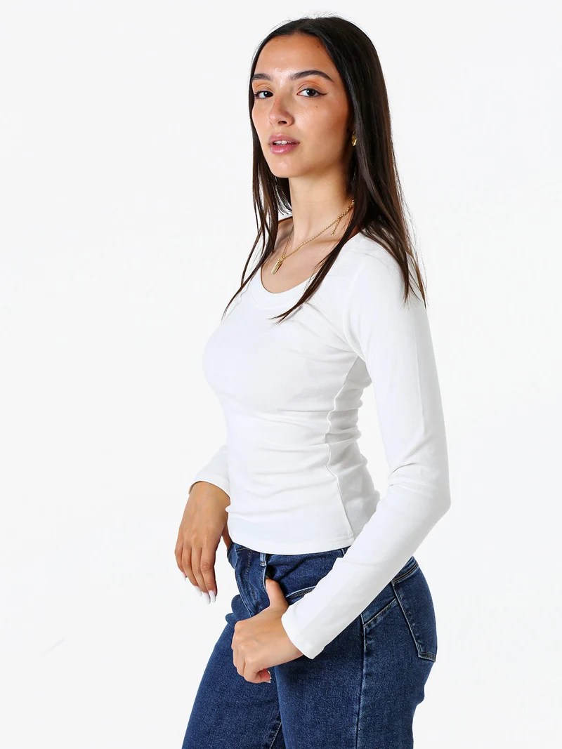 T-shirt a maniche lunghe da donna in cotone - bianco