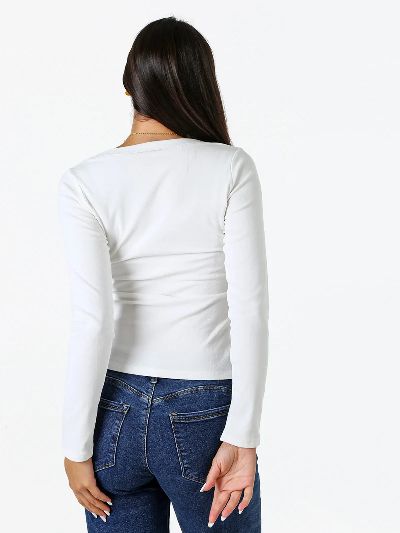 T-shirt a maniche lunghe da donna in cotone - bianco