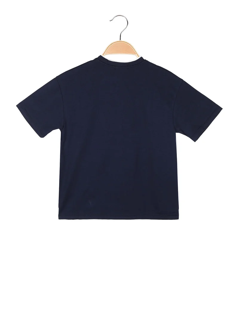 T-shirt da bambino in cotone con stampa scritta - blu scuro