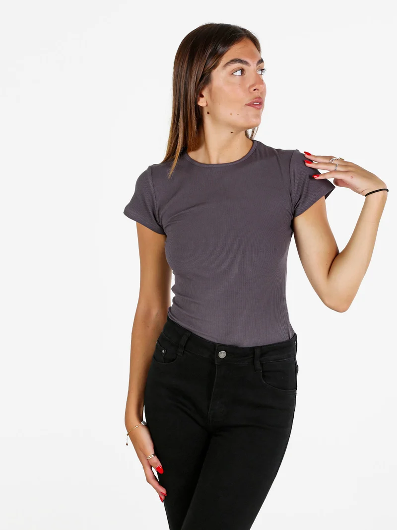 T-shirt body donna a costine - antracite