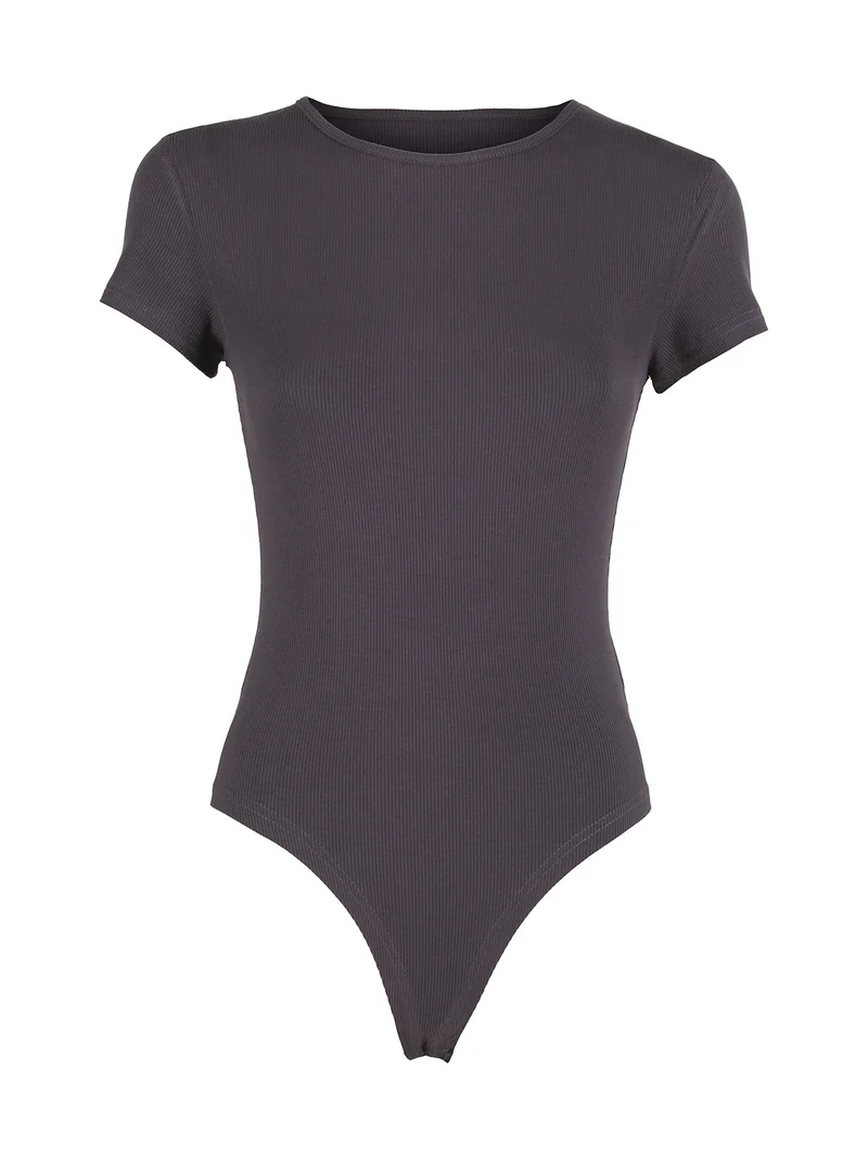 T-shirt body donna a costine - antracite