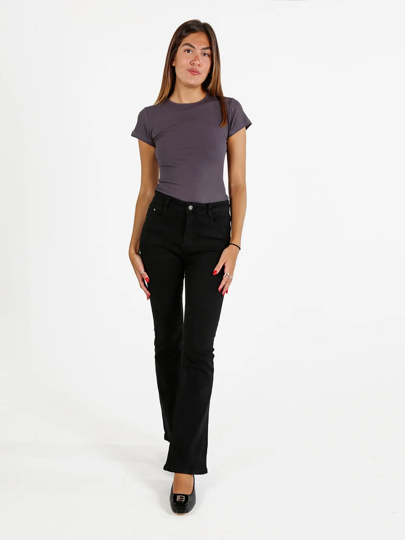 T-shirt body donna a costine - antracite