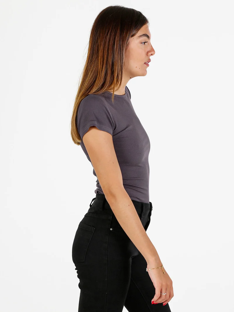 T-shirt body donna a costine - antracite