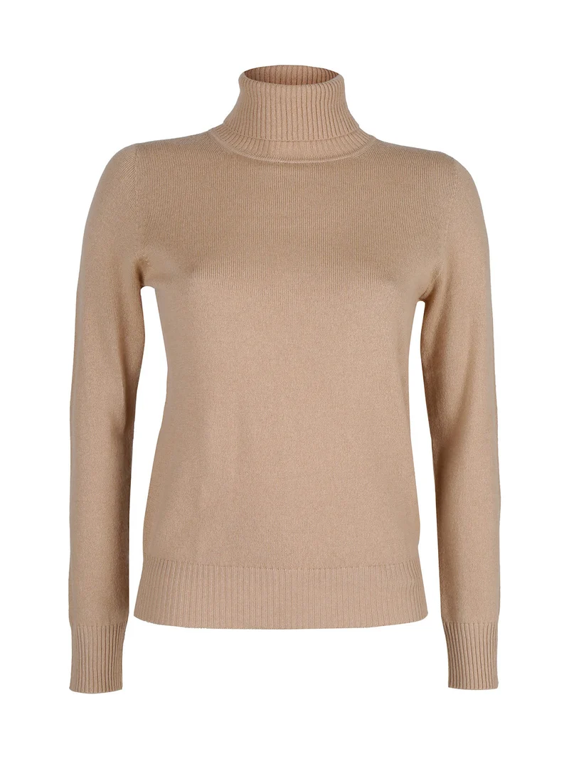 Maglione dolcevita da donna in misto lana e cashemere - cammello