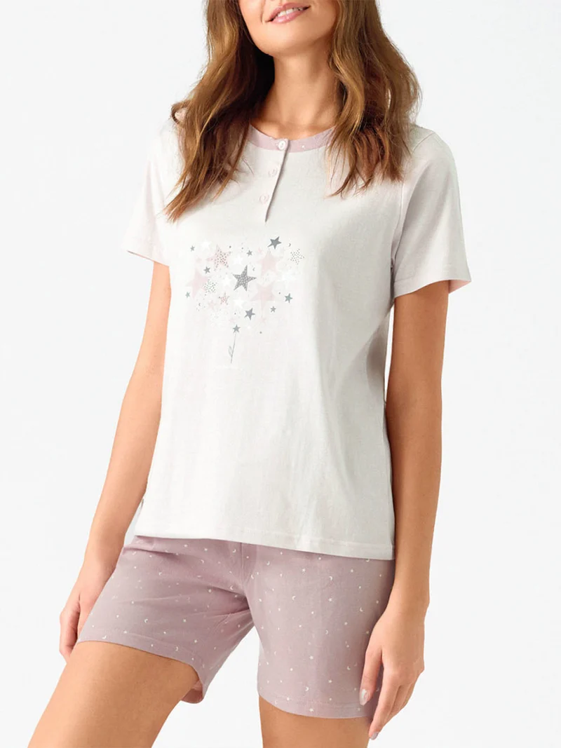 GALAXY Pigiama corto da donna in cotone - lilla