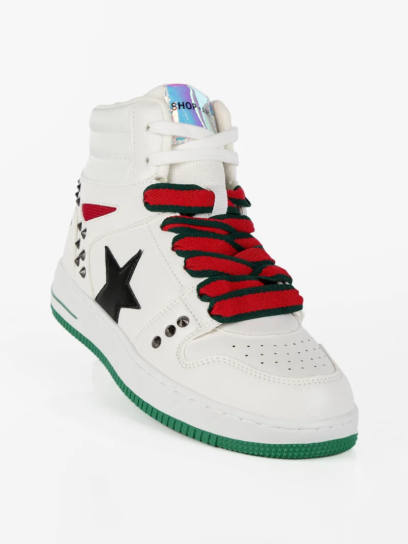 BASKET HAILEY Sneakers alte donna con borchie - bianco
