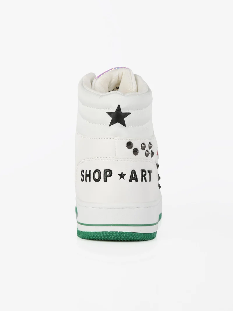 BASKET HAILEY Sneakers alte donna con borchie - bianco