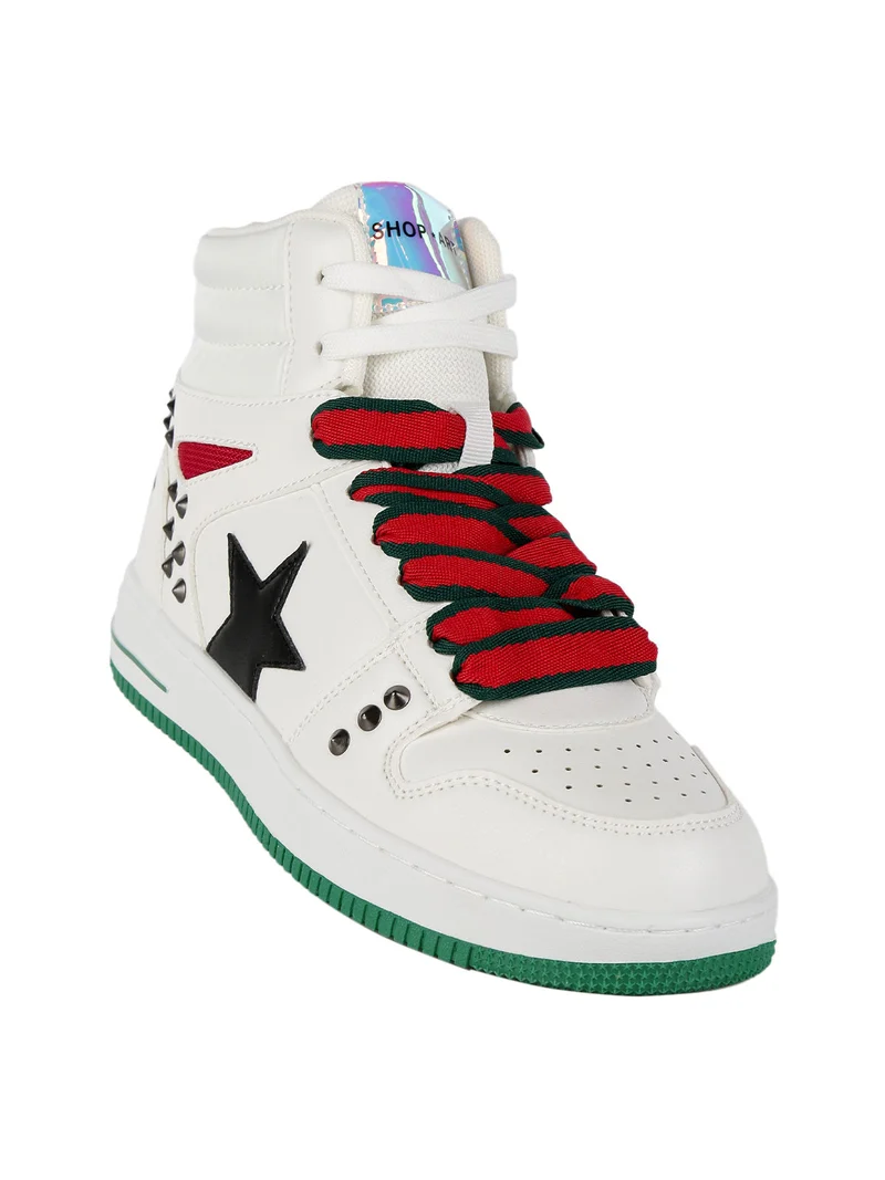 BASKET HAILEY Sneakers alte donna con borchie - bianco