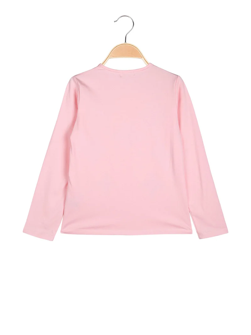 T-shirt da bambina a maniche lunghe con strass e perle - rosa