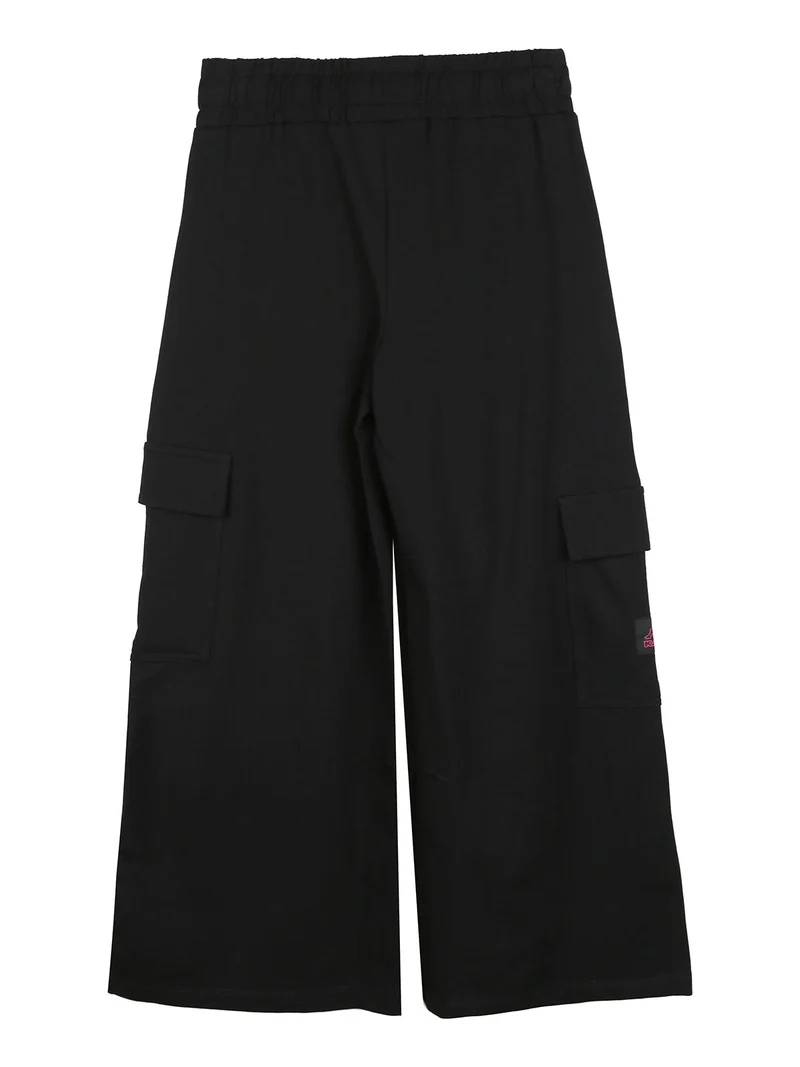 Completo tuta da ragazza con felpa cropp e pantaloni cargo a gamba larga - nero