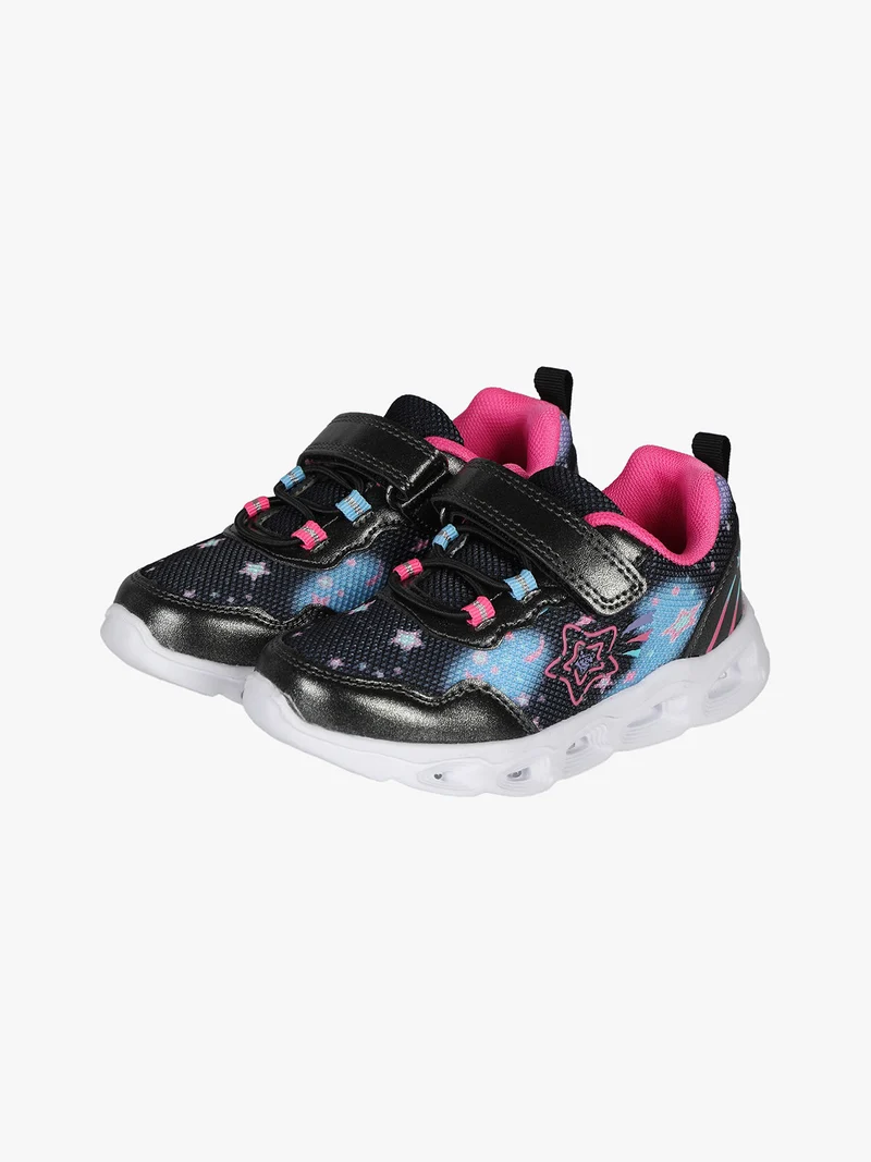 Sneakers da bambina con chiusura a strappo e luci - nero