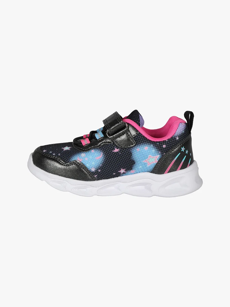 Sneakers da bambina con chiusura a strappo e luci - nero