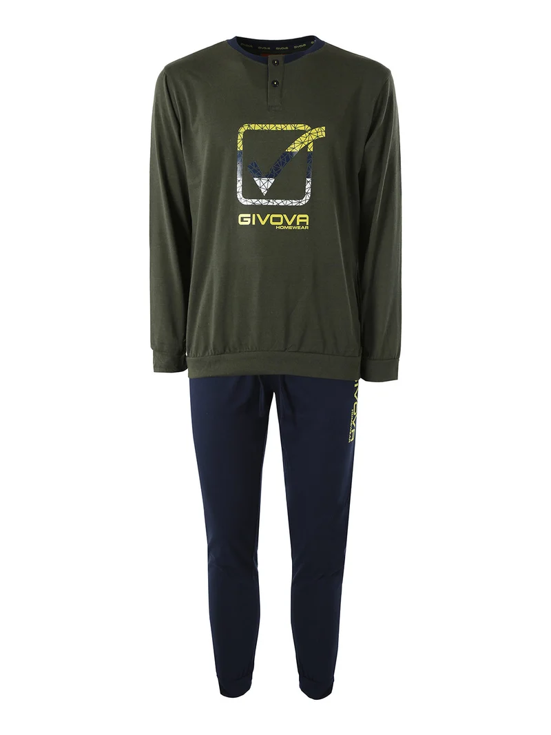 Pigiama lungo da uomo in misto cotone - militare