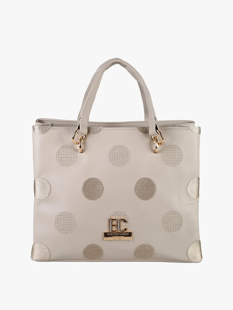 Borsa donna mini tote in ecopelle con logo di strass - naturale