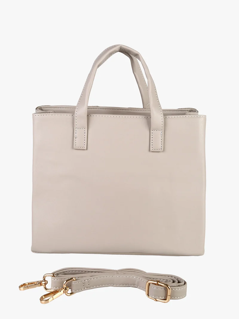 Borsa donna mini tote in ecopelle con logo di strass - naturale