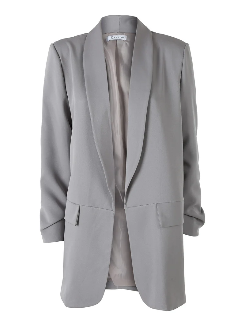 Blazer donna aperto con maniche arricciate - grigio