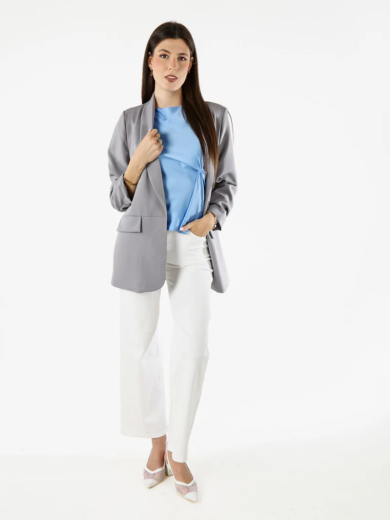 Blazer donna aperto con maniche arricciate - grigio