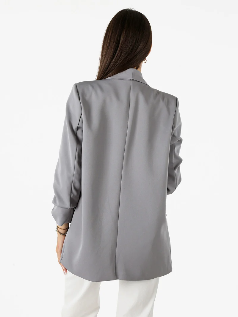 Blazer donna aperto con maniche arricciate - grigio