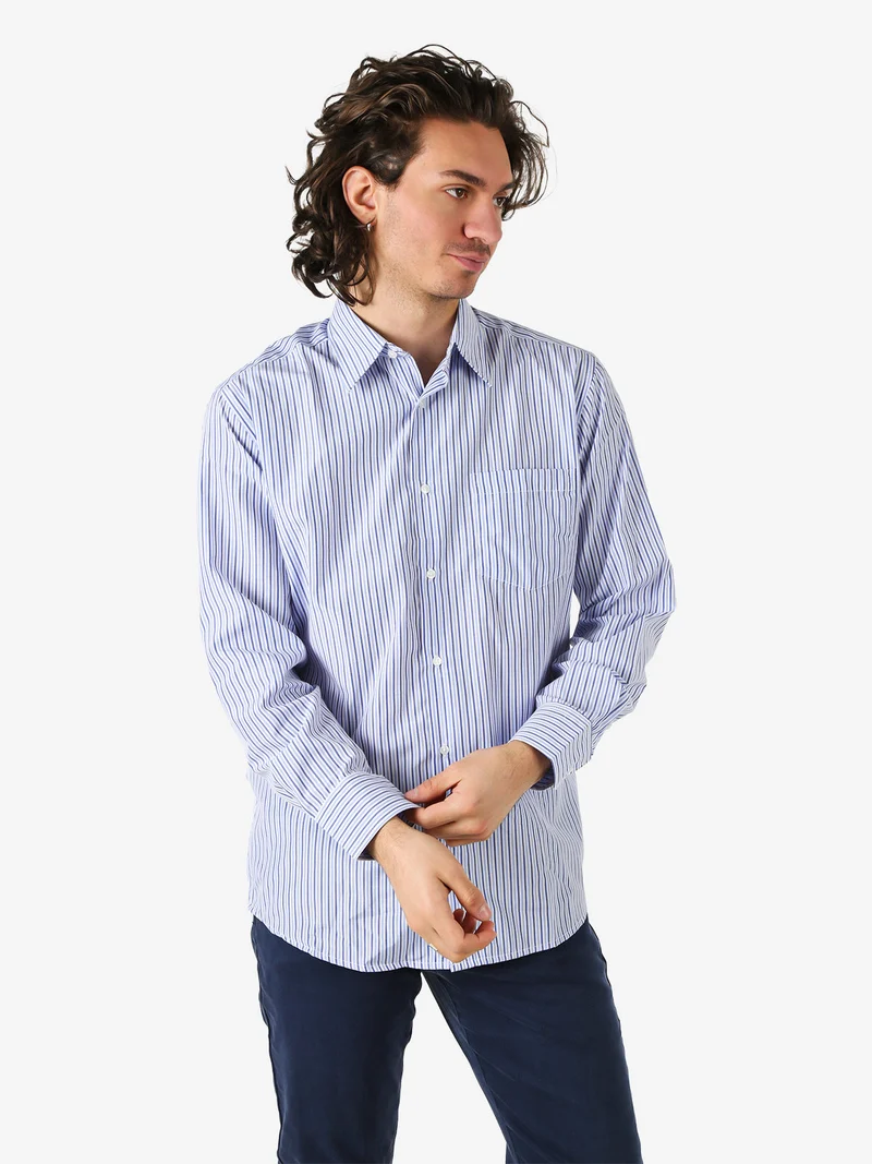 Camicia rigata da uomo a maniche lunghe - cielo