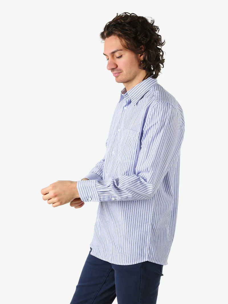 Camicia rigata da uomo a maniche lunghe - cielo