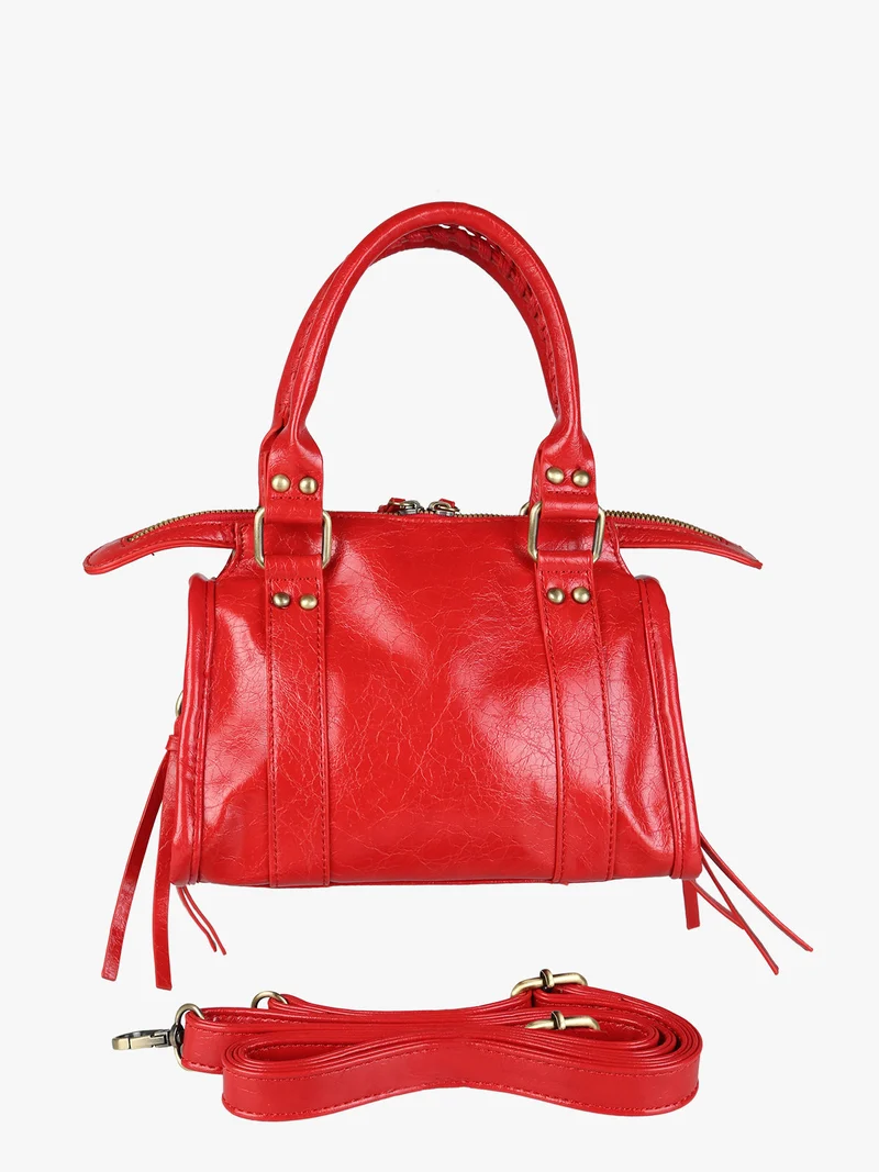 Borsa mini da donna in ecopelle con doppi manici e specchietto - rosso