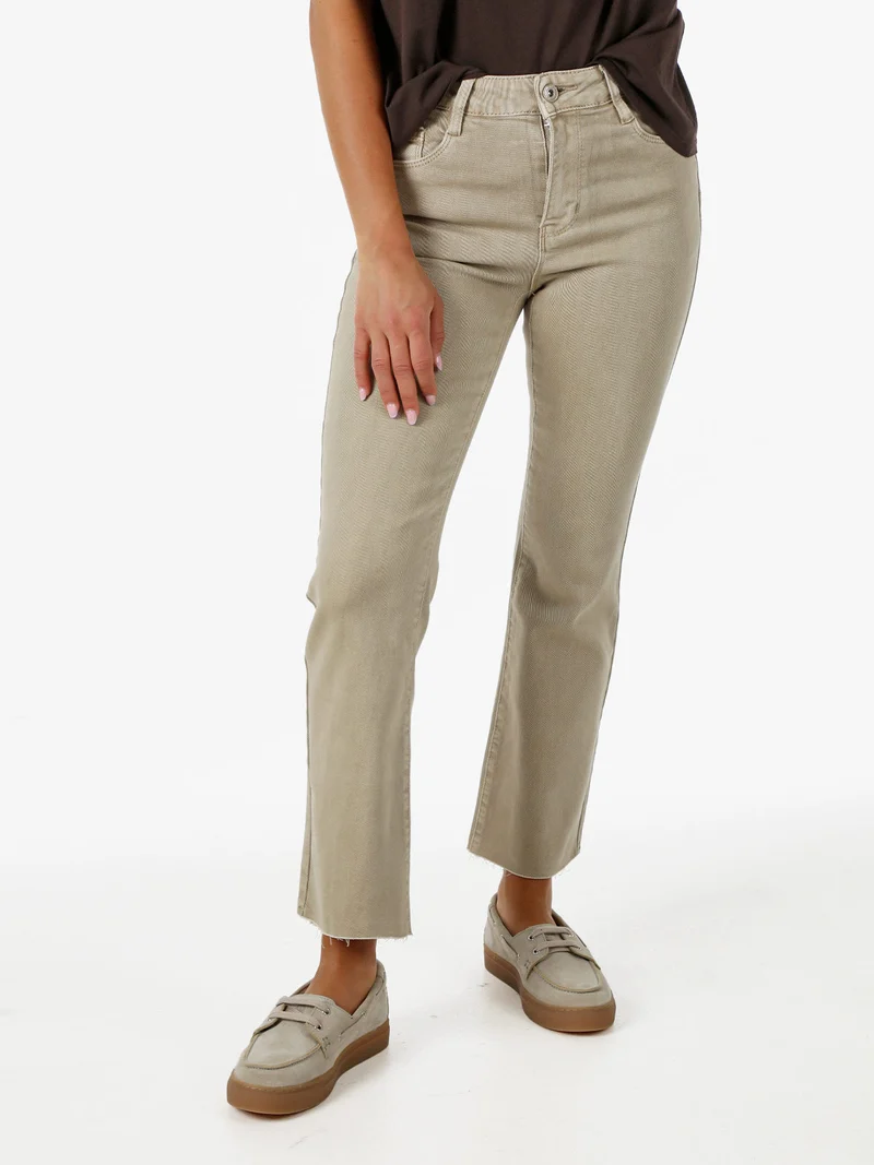 Jeans donna cropped con finale taglio laser - khaki